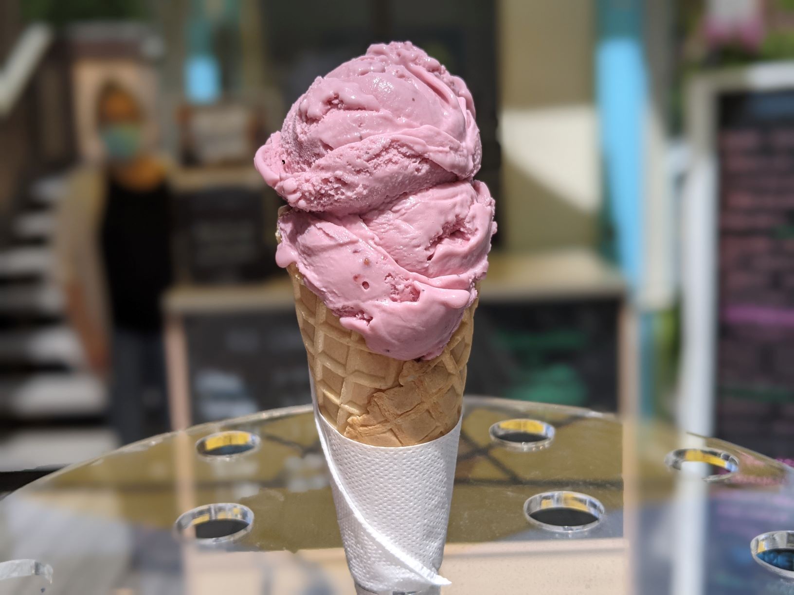 scoop of pink ice cream