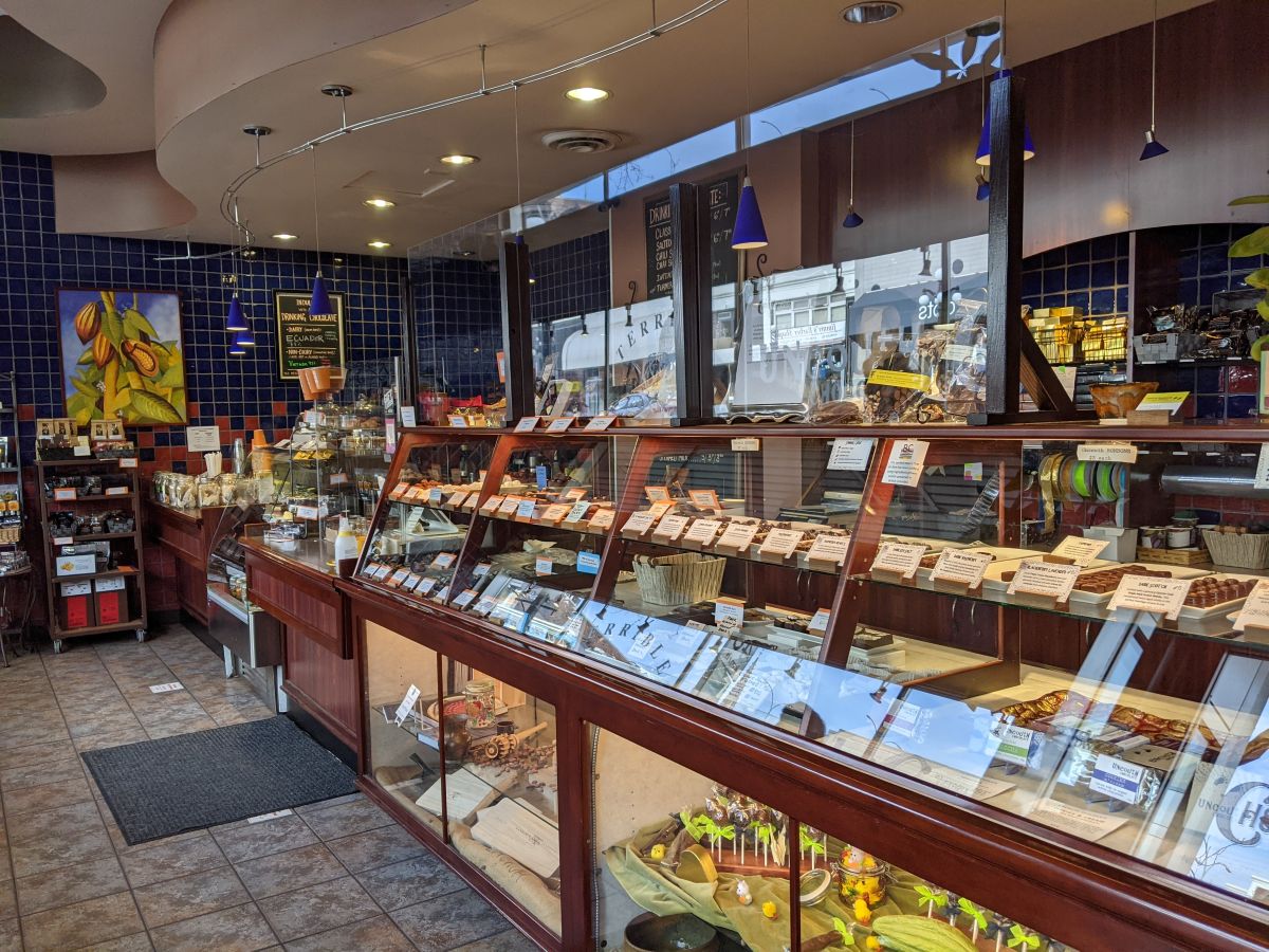 chocolate-Victoria-Downtown-food-city-food-tour inside of the Chocolate & Co shop on Fort Street Victoria